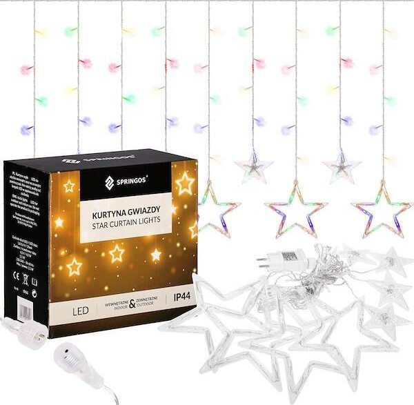 Springos Kurtyna świetlna multikolor 92 Led lampki wewnętrzno-zewnętrzne gwiazdy z programatorem UNIWERSALNY