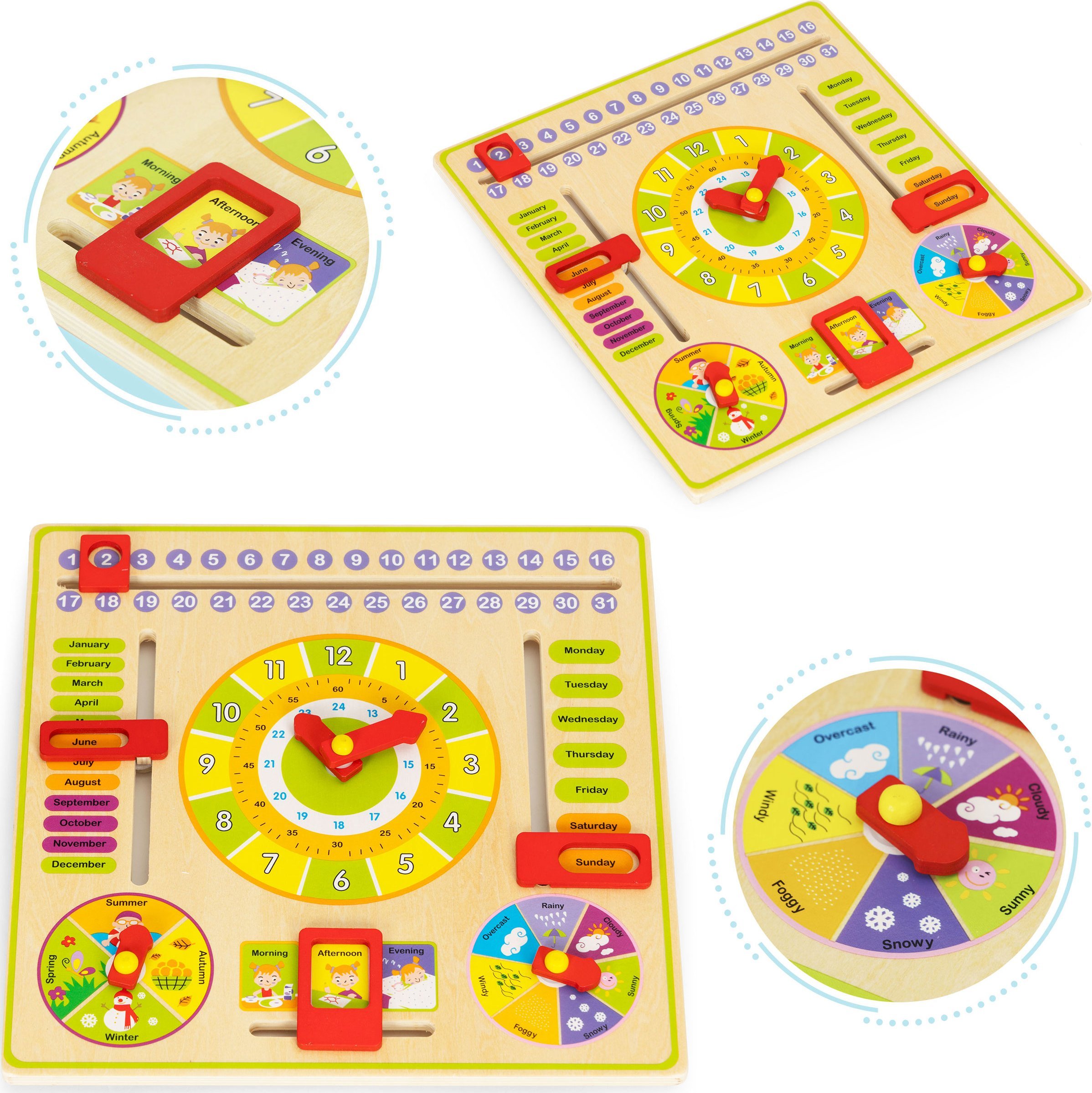 Ecotoys Drewniana tablica edukacyjna manipulacyjna kalendarz zegar ECOTOYS