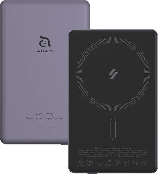 Powerbank Adam Elements Gravity C5 - magnetyczny powerbank bezprzewodowy 5000 mAh fioletowy
