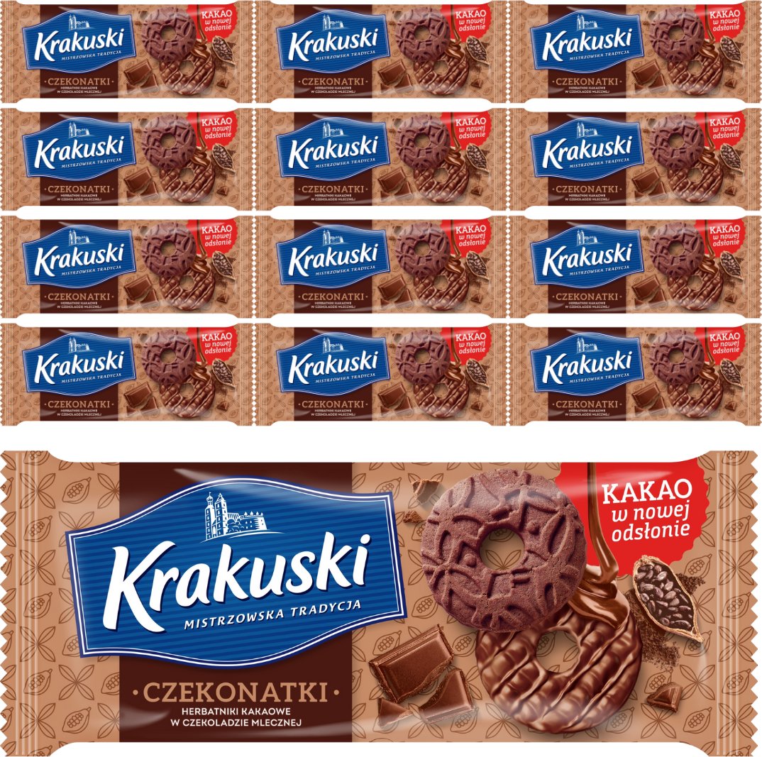 Krakuski Czekonatki Herbatniki kakaowe w czekoladzie mlecznej 165 g x 13 sztuk