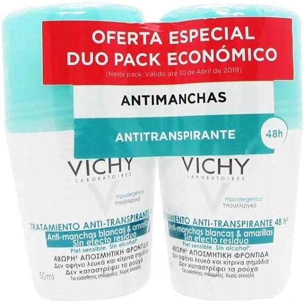 Vichy 48H Antyperspirant No White Marks & Yellow Stains Roll-On 2 x 50 ml