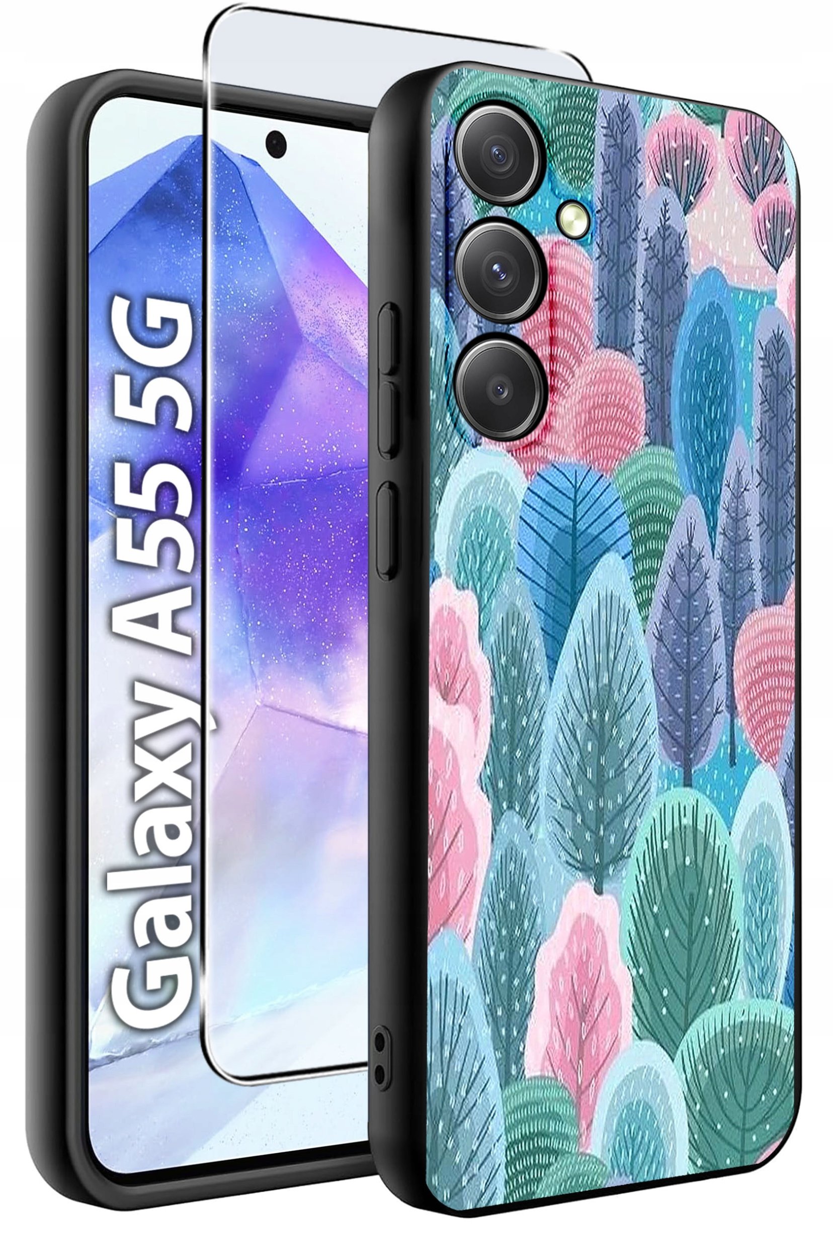 ETUI do Samsung A55 5G WZORY | SILIKONOWE MATT CASE + SZKŁO HARTOWANE 9H