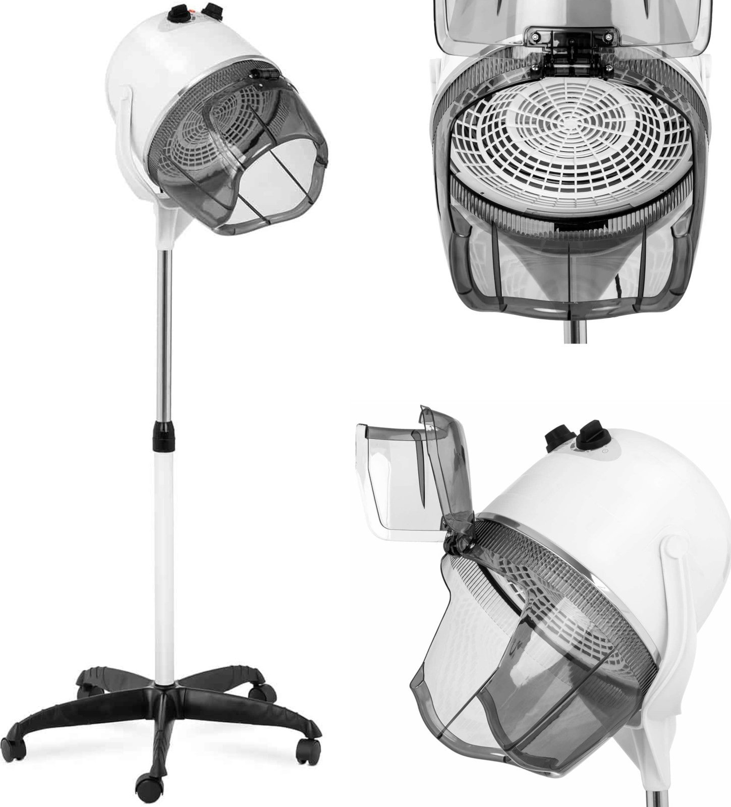 Physa Suszarka do włosów hełmowa fryzjerska stojąca na kółkach 1100 W biała Suszarka do włosów hełmowa fryzjerska stojąca na kółkach 1100 W biała