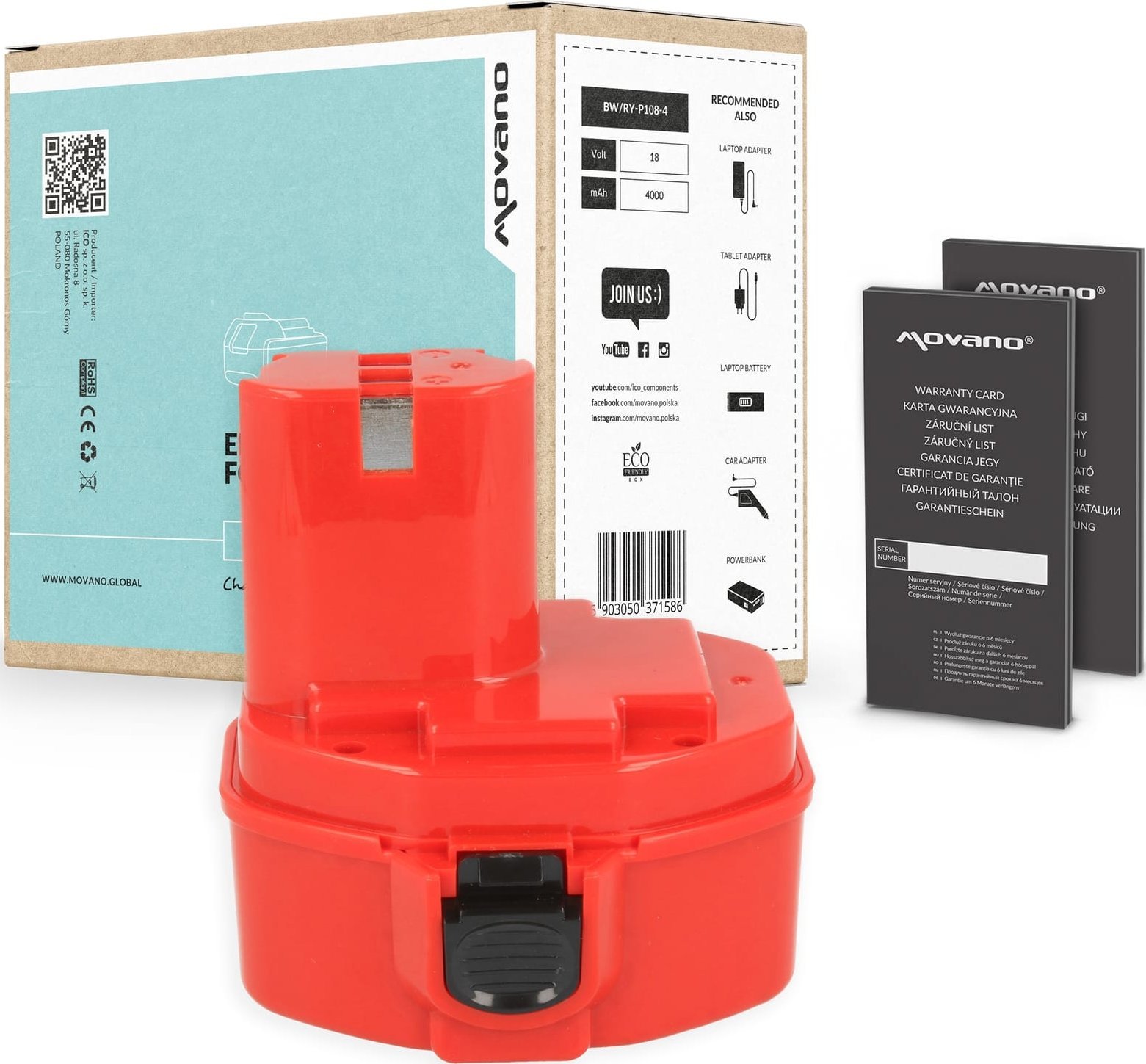 Bateria Movano do Makita 1420, 1435