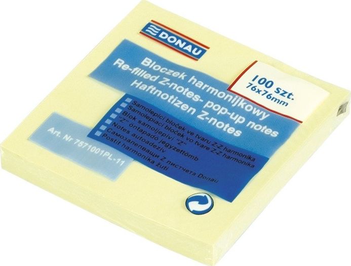 Donau NOTES SAMOPRZYLEPNY DONAU Z-NOTES 76X76MM JASNOŻÓŁTY 100 KARTECZEK