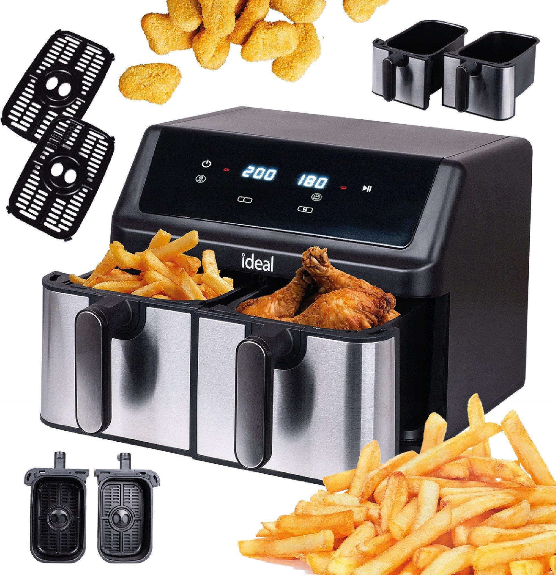 FRYTKOWNICA BEZTŁUSZCZOWA AIR FRYER ELDOM PODWÓJNA 9L DWUKOMOROWA+SUSZARKA