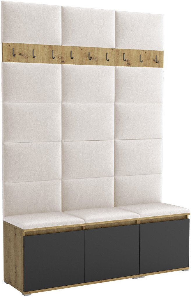 Tapicerowana garderoba Noris III - kolor artisan z czarnym frontem + tkanina Trinity 01