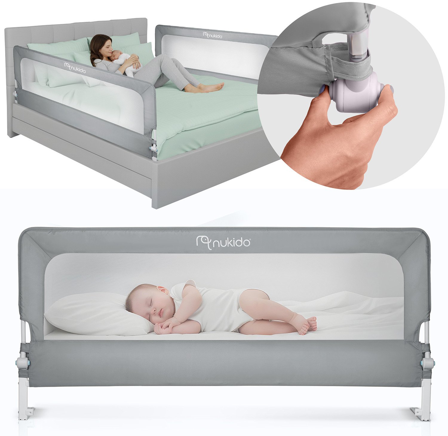 Barierka ochronna do łóżka zabezpieczająca bramka blokada 200 cm Nukido NK-228 szara