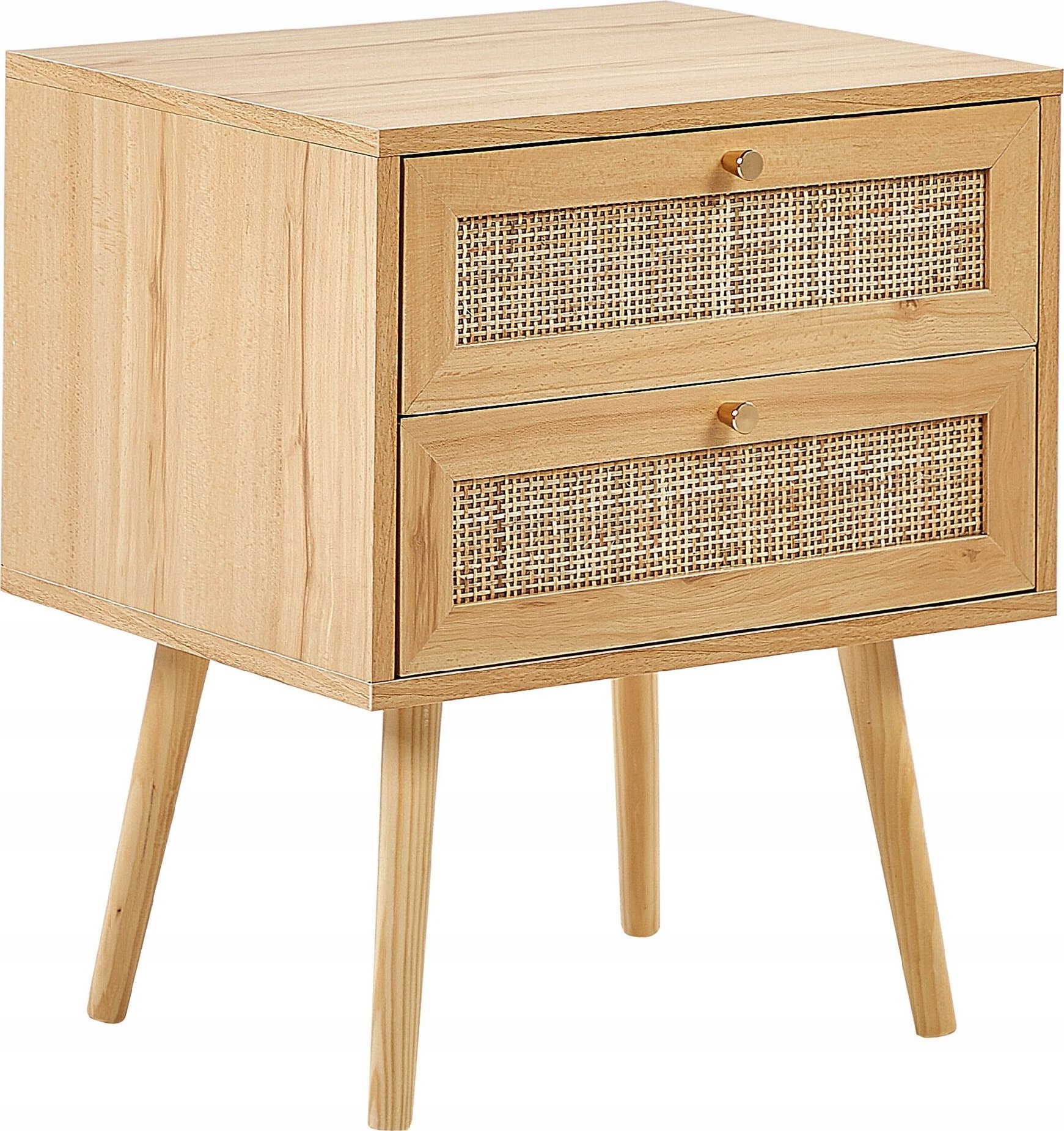 Beliani Szafka nocna 2 szuflady fronty rattanowe jasne drewno PEROTE