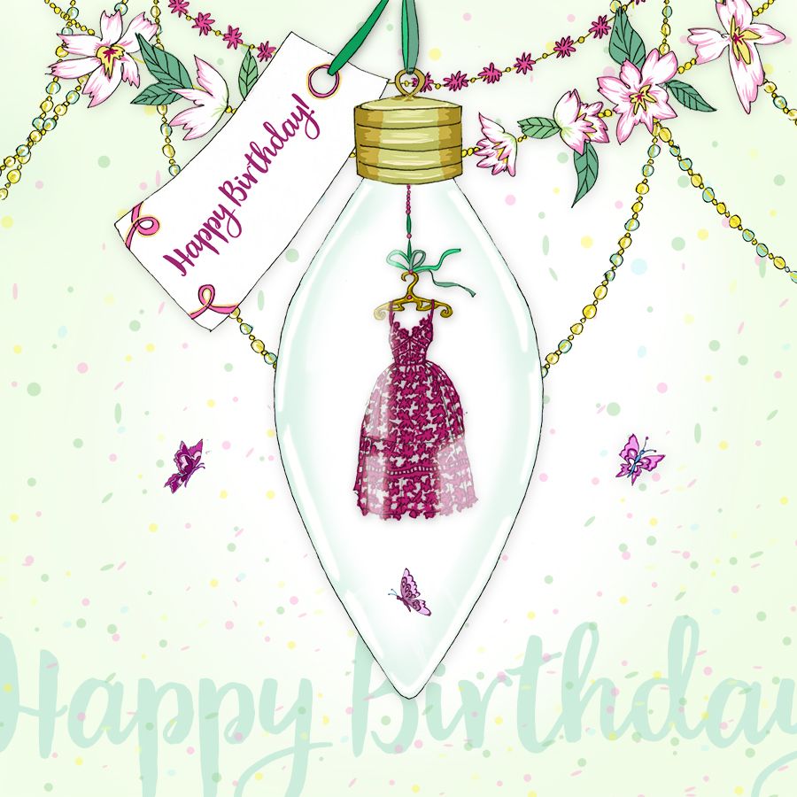 Clear Creation Karnet Swarovski kwadrat Urodziny sukienka Żarówka