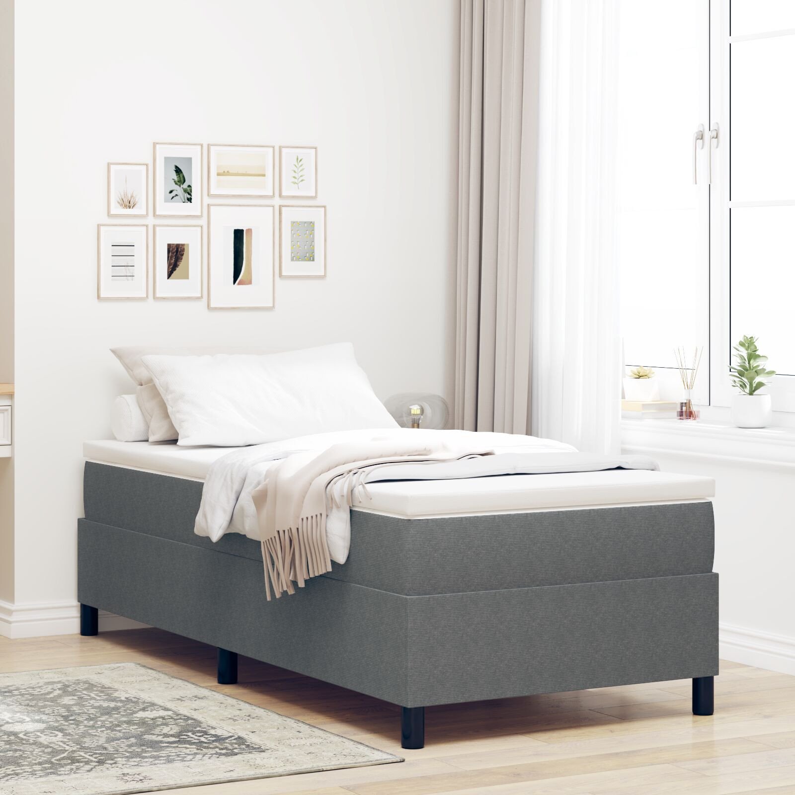 Łóżko Box Spring vidaXL Jasnoszare 90x200 cm z tkaniny sztruksowej
