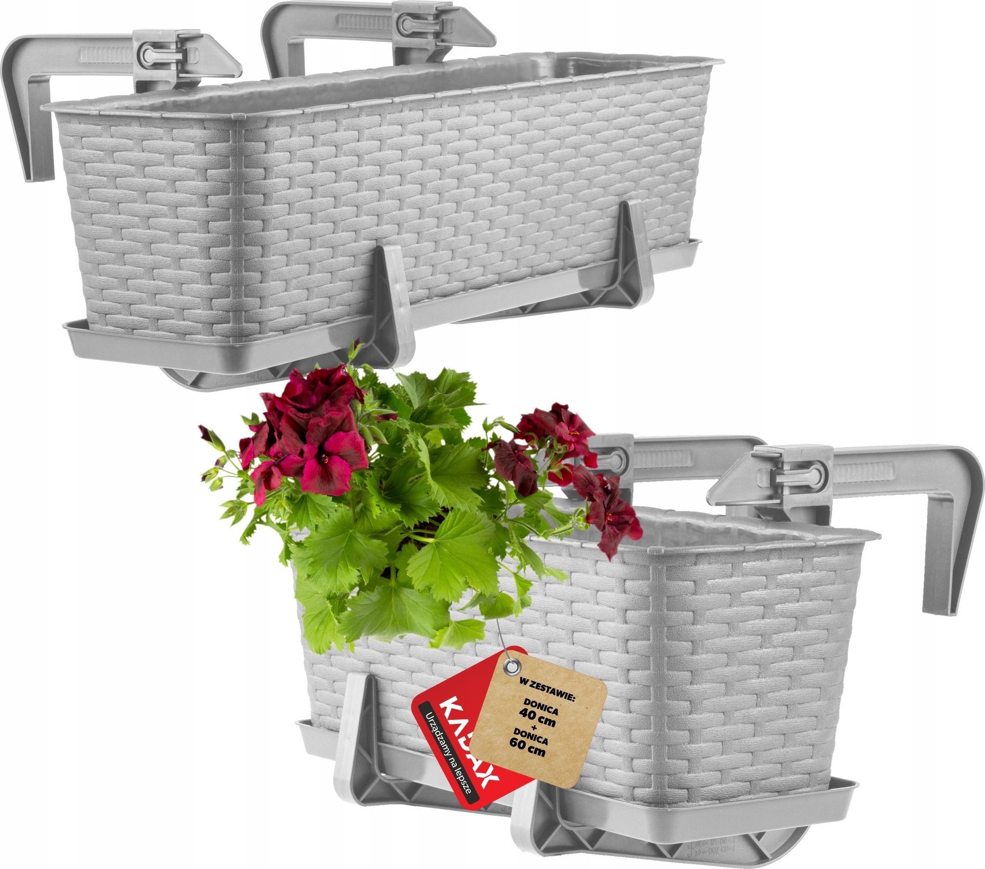 Kadax Doniczka Skrzynka Balkonowa Uchwyty 40+60cm 2szt