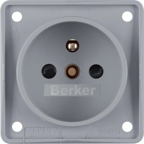 Hager Integro Flow Gniazdo pojedyncze z/u 16A 250V z przesłonami styków szary 961952506