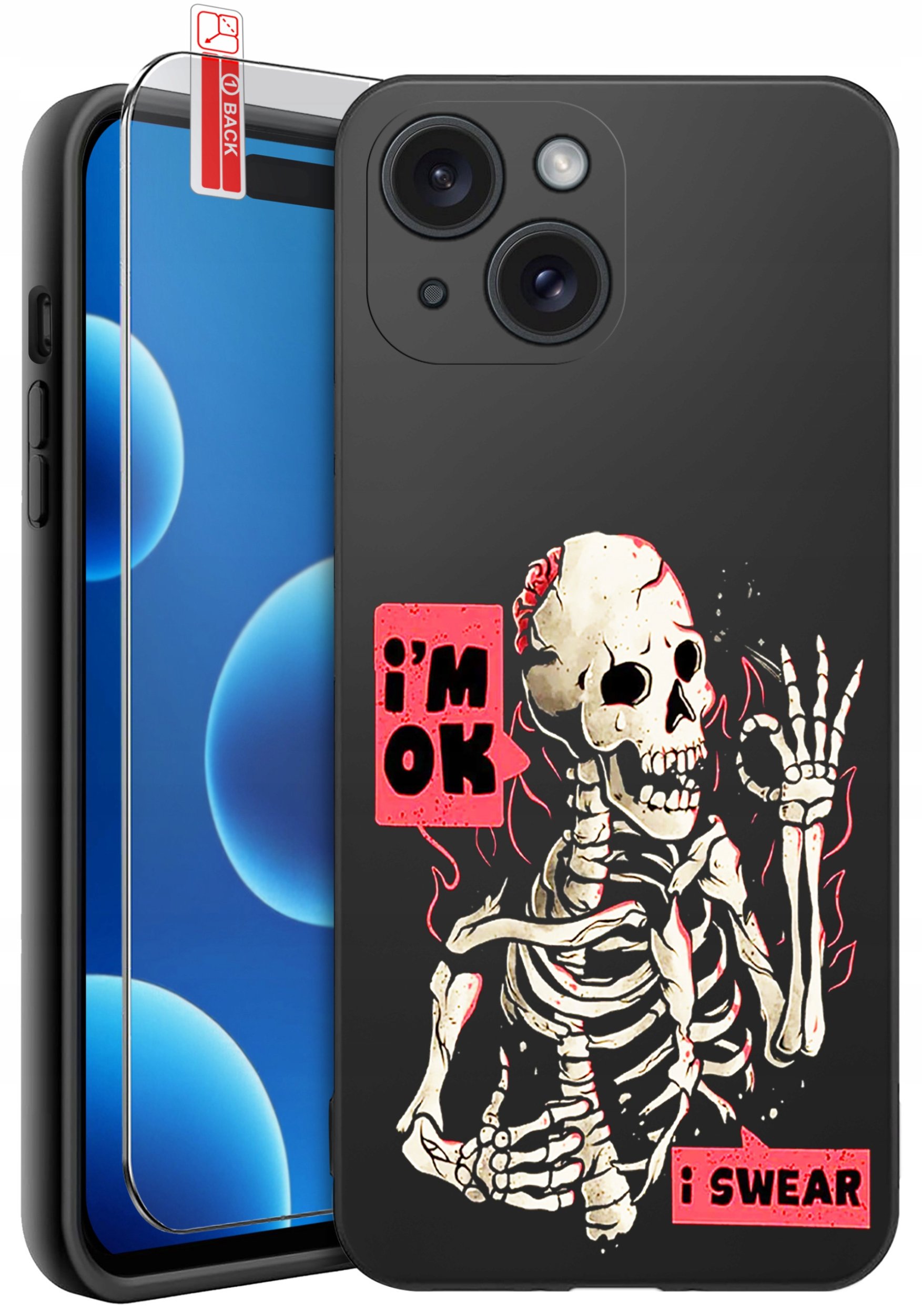 ETUI do iPhone 15 | WZORY | SILIKONOWE MATT CASE + SZKŁO 9H