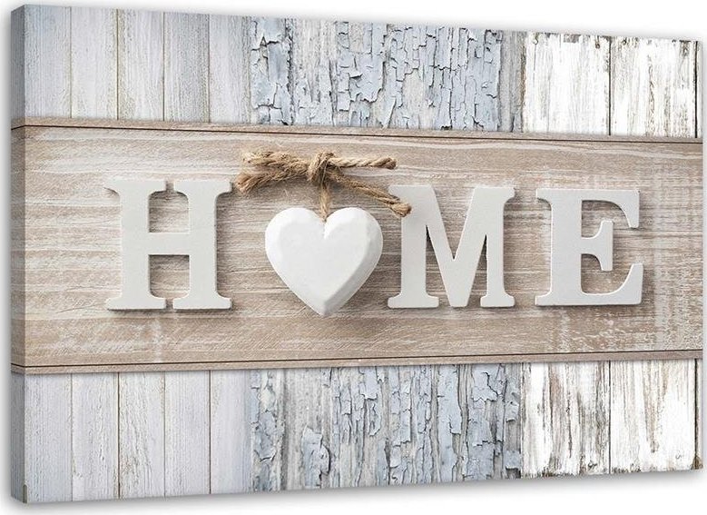 Feeby Obraz, Napis Home na tle różnych rodzajów drewna - 90x60