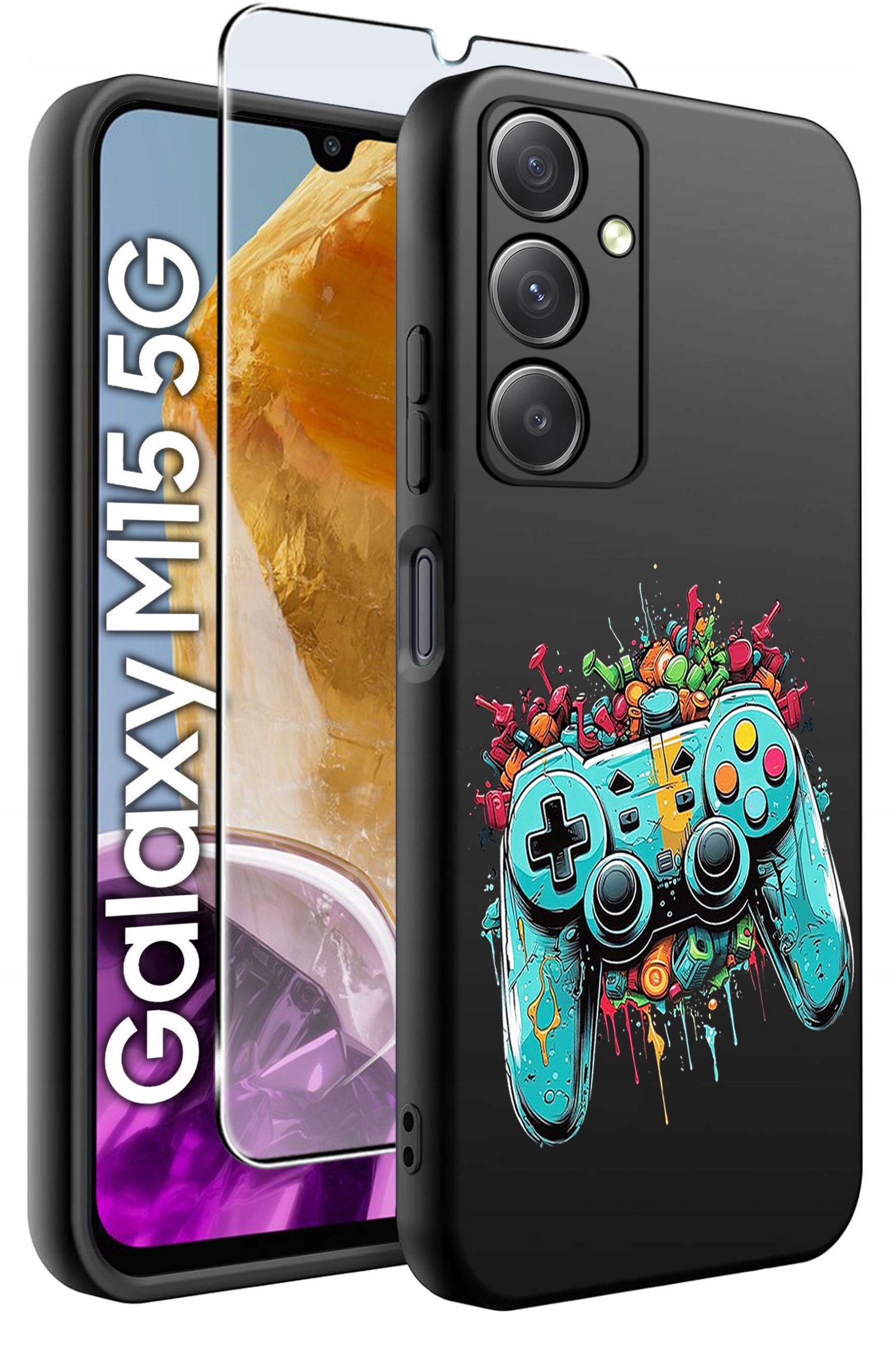 ETUI do Samsung M15 5G WZORY | SILIKONOWE MATT CASE + SZKŁO HARTOWANE 9H