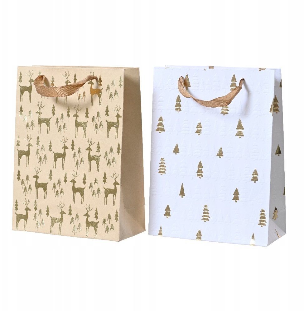 Torba Prezentowa Świąteczna Biała Gwiazdki Beżowa 8x18x24 cm 1szt