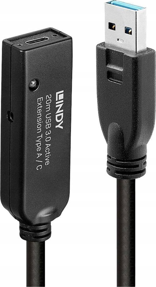 Kabel USB Lindy USB-A - USB-A 20 m Czarny (43375)