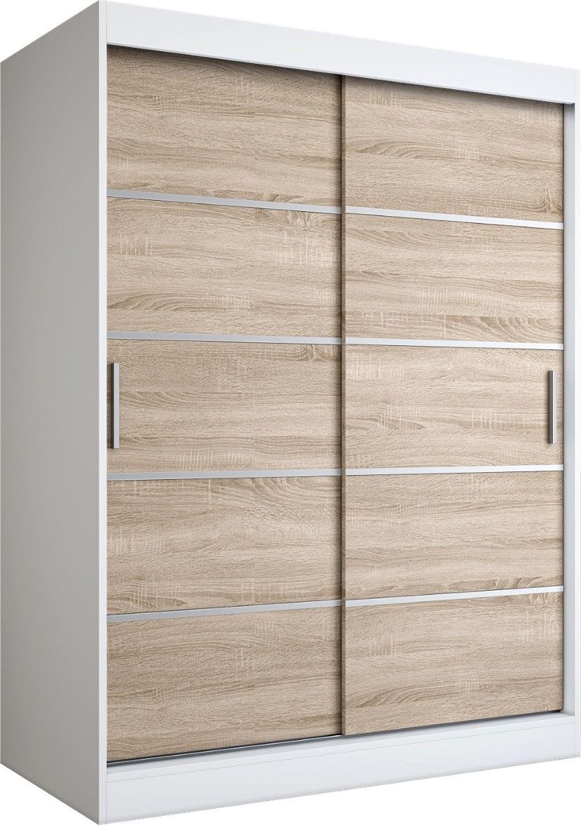 MKPOL Szafa przesuwna MODUO COMFORT 150 biała mat/dąb sonoma z listwami