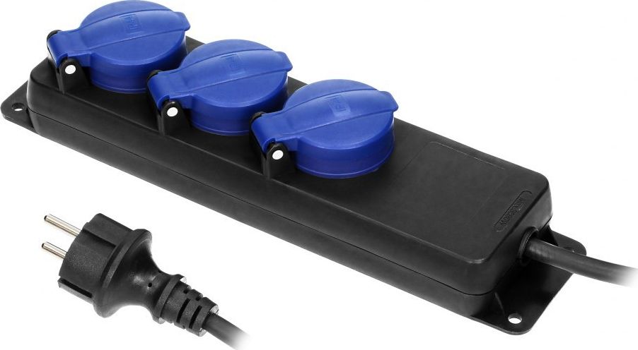 Orno Przedłużacz warsztatowy bryzgoszczelny IP44, 3 gniazda 2P+Z (schuko) IP44, przewód gumowy, H05RR-F 3x1,5mm?, długość 5m