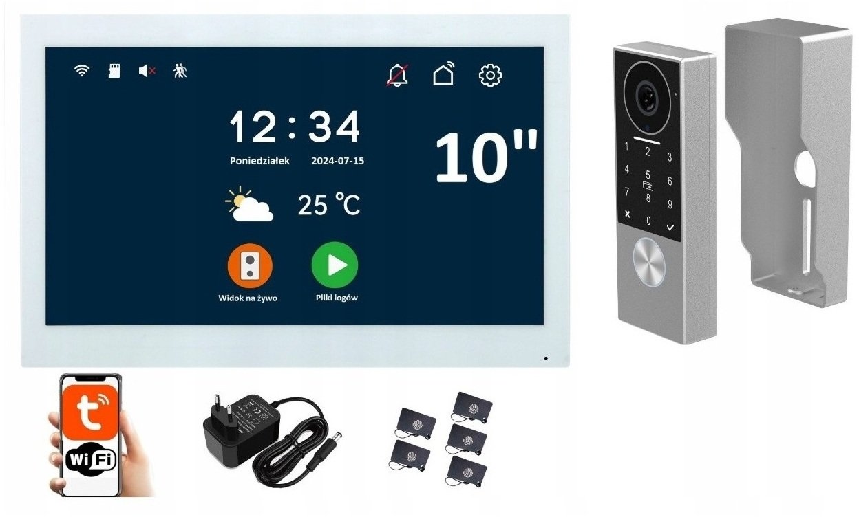 Reer IPS KW07 Wideodomofon WiFi 1080p APP 10' TUYA 2 ŻYŁOWY PASTYLKI KLAWIATURA