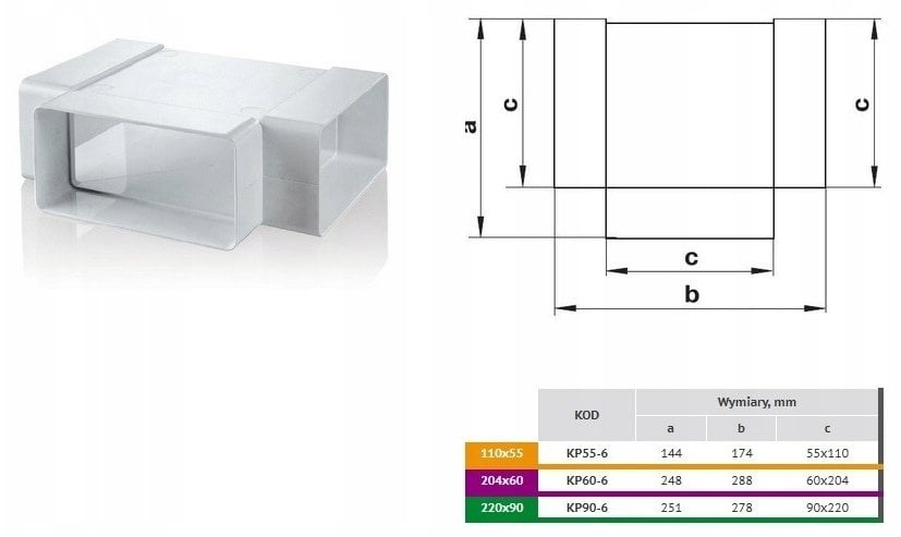 Trójnik kanału płaskiego 60x204 biały KP60-6