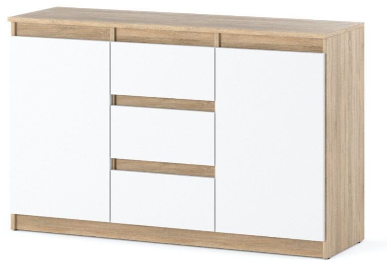 Komoda Do Salonu Sypialni 120cm Szafka Agnes 3 Szuflady Dąb Sonoma Biała