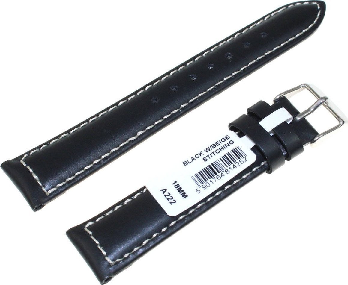 Chermond Skórzany pasek do zegarka 18 mm Chermond A222.18 czarny biała nitka