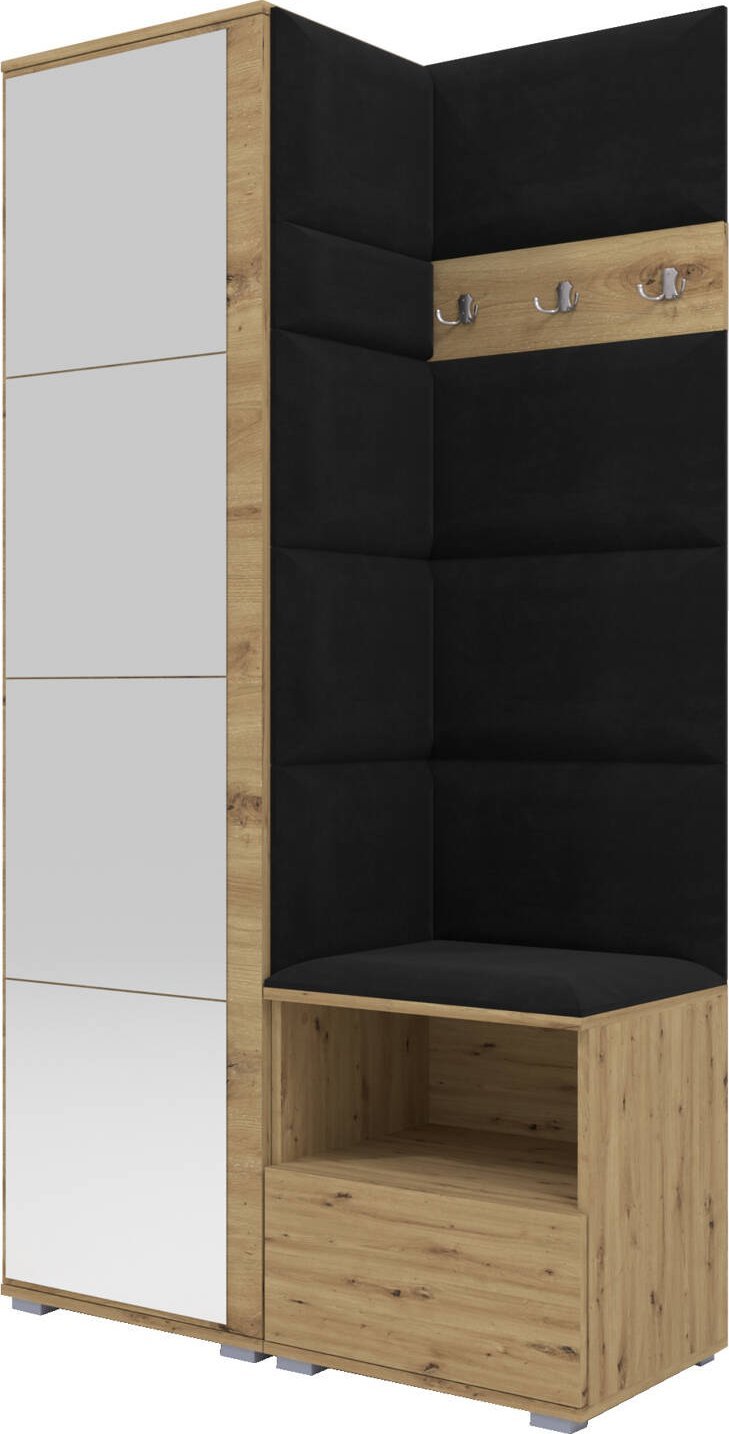 Ravio Tapicerowana garderoba Nela I z lustrem - kolor dąb artisan + tkanina Trinity 16