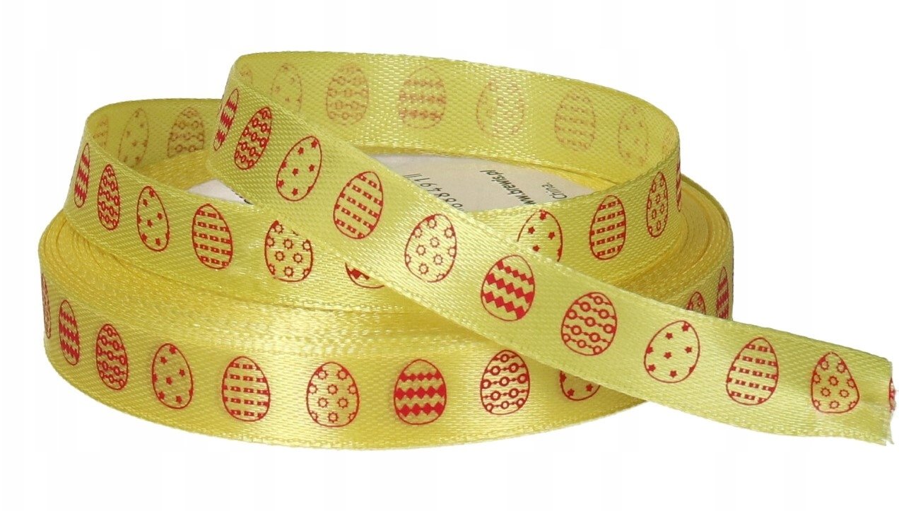 Wstążka satynowa wielkanocna żółta 12mmx22m