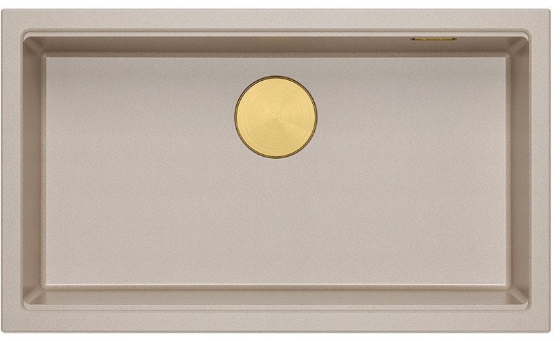 LOGAN 110 GraniteQ zlewozmywak pearl beige 76x45x23,5 cm 1-komorowy podwieszany z syfonem manualnym złoty