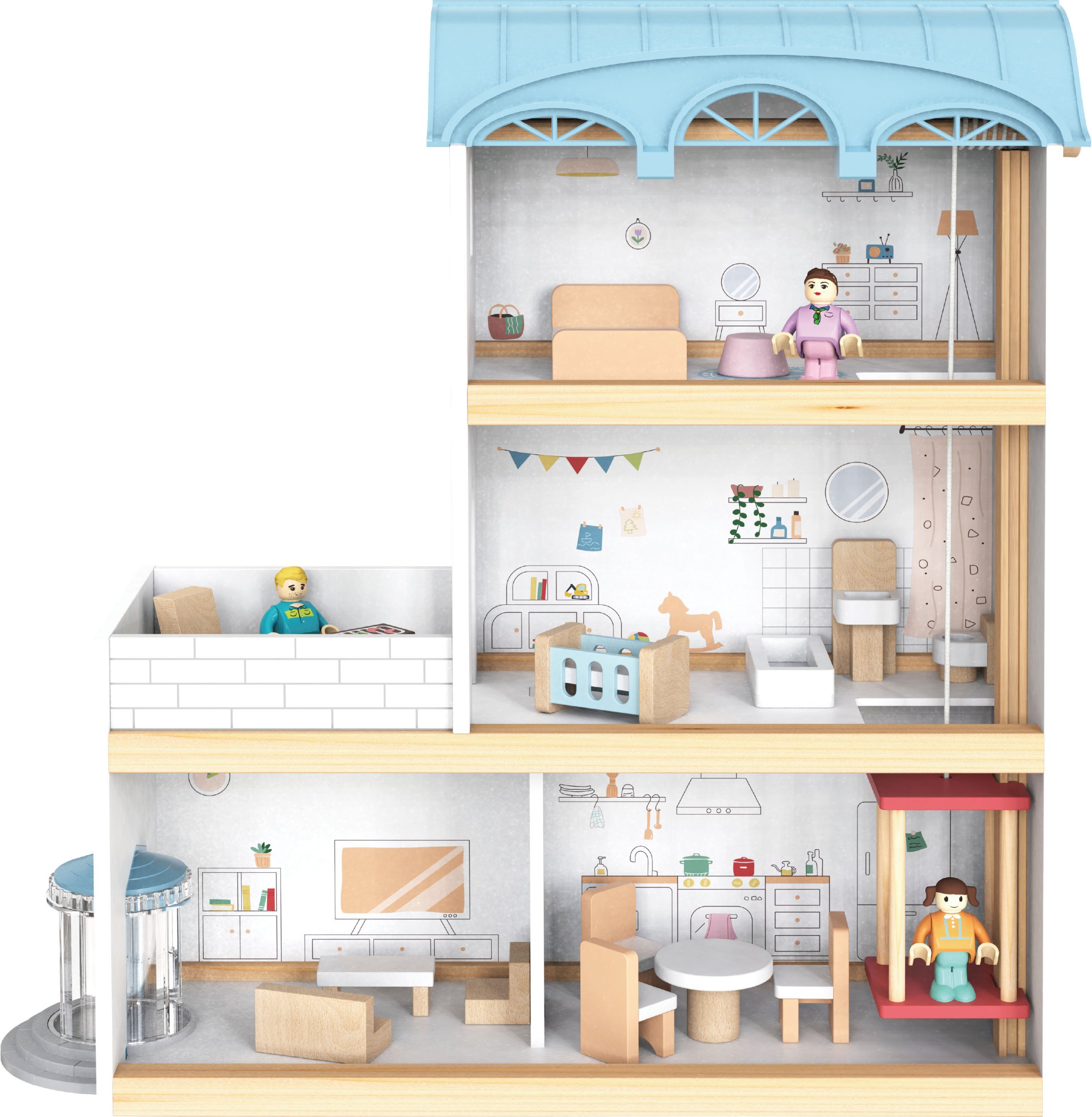 Drewniany domek dla lalek Ula z mebelkami