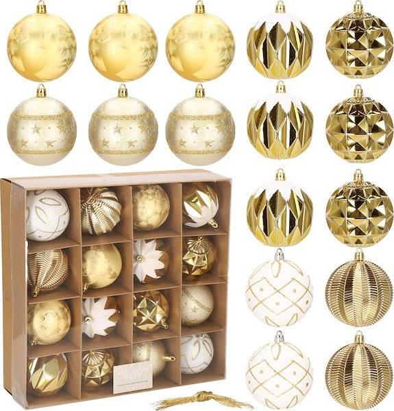 Springos Bombki choinkowe 16 szt. ozdoby świąteczne zestaw 8cm biały, złoty UNIWERSALNY