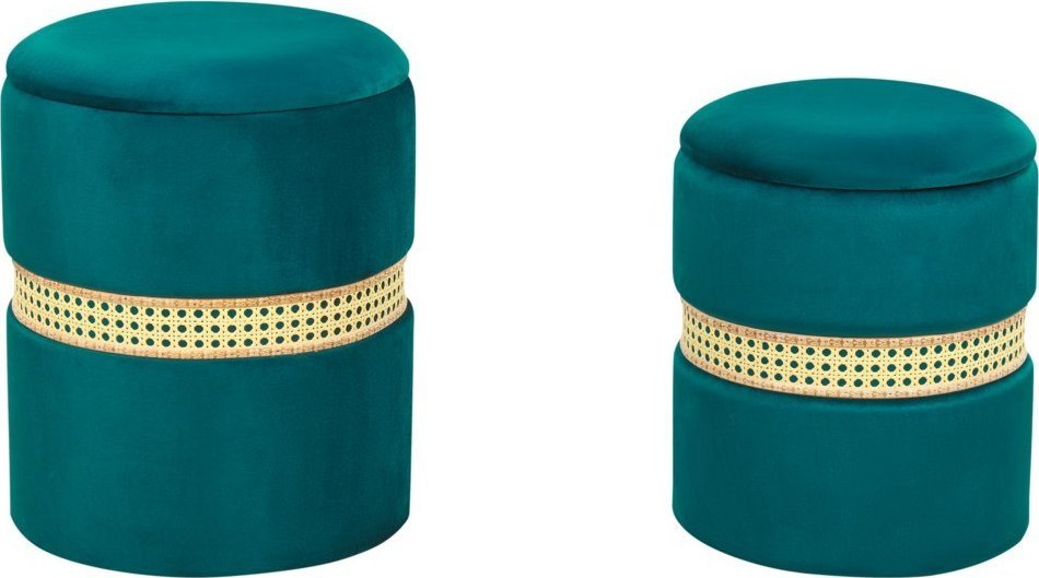 Beliani Zestaw 2 welurowych pufów ze schowkiem zielony MEDFORD