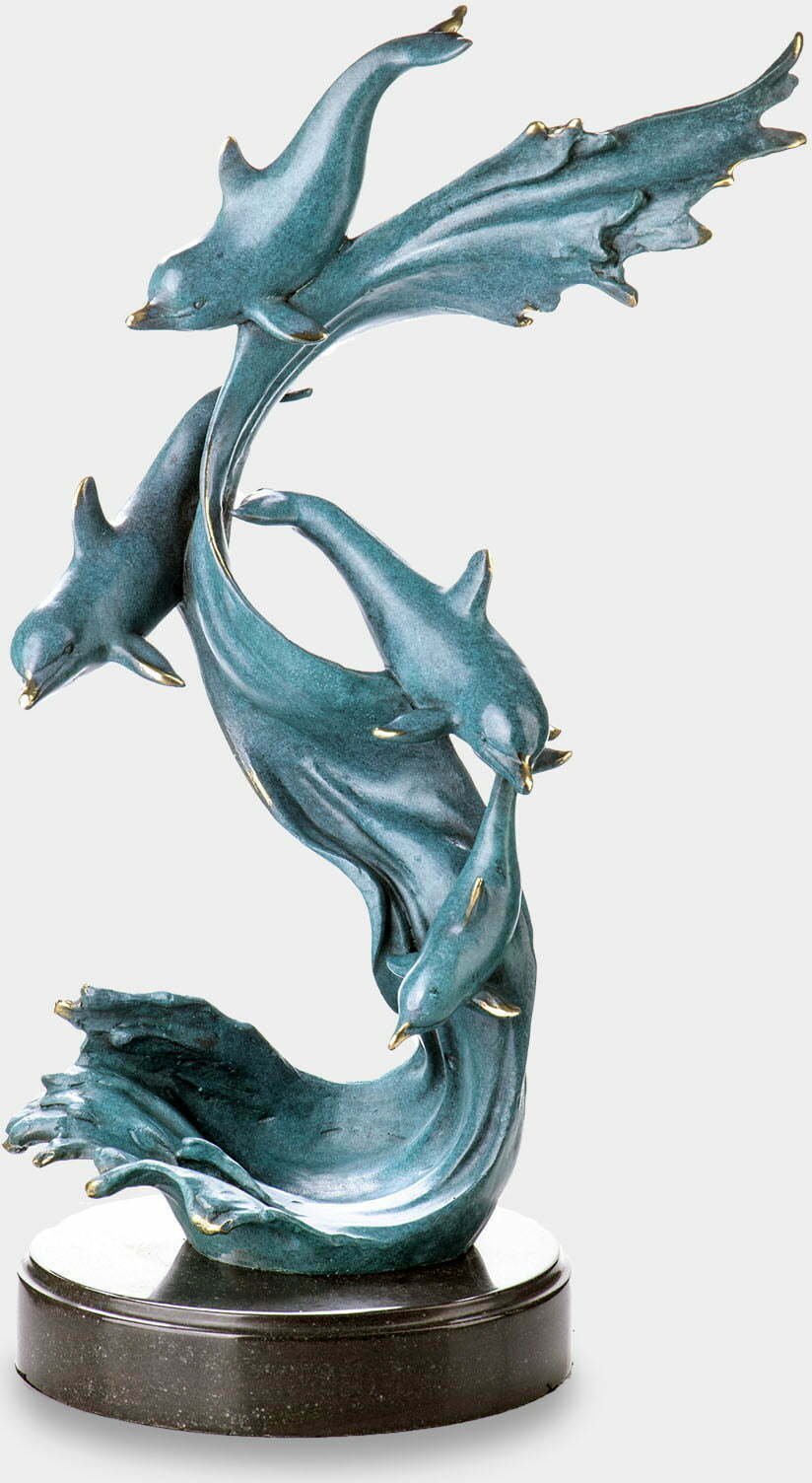 rzezbyzbrazu Delfiny Wśród Fal Rzeźba z Brązu Patynowana