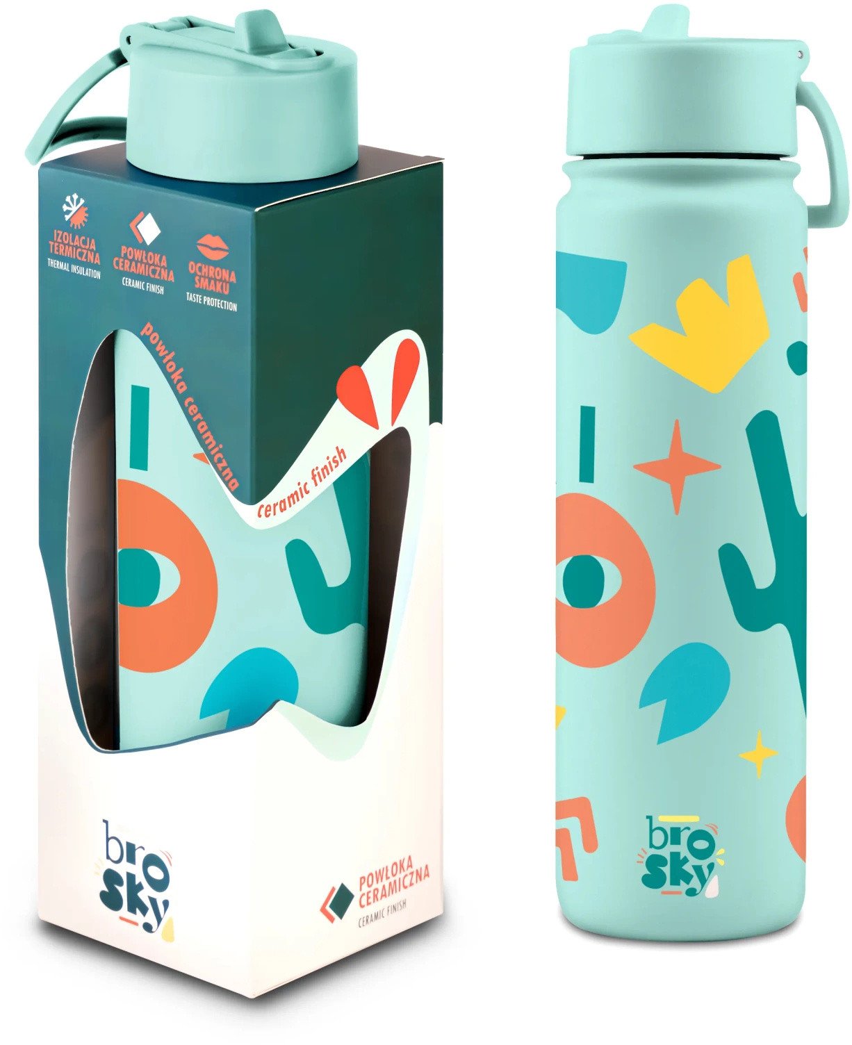 Brosky O. Miętowa metalowa butelka na wodę ze słomką 680 ml