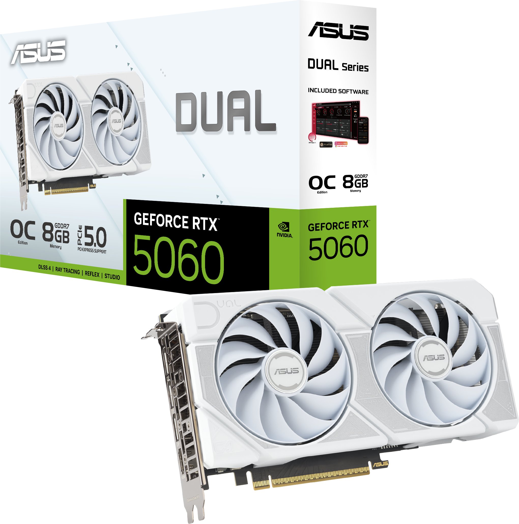 Karta graficzna Asus Dual GeForce RTX 5060 White OC 8GB GDDR7 DLSS4 (DUAL-RTX5060-O8G-WHITE)