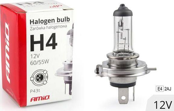 AMiO Żarówka halogenowa H4 12V 60/55W filtr UV (E4)