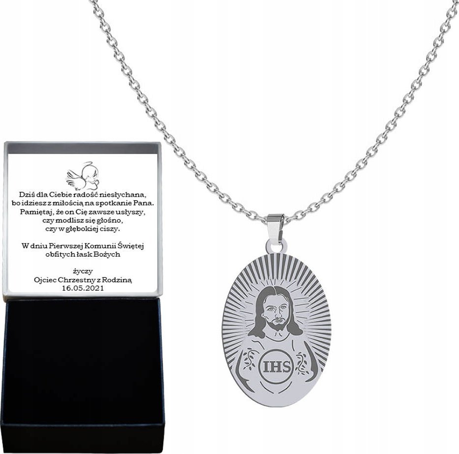 Radziszewska Jewellery Naszyjnik Srebrny Pan Jezus Medalik Prezent 925 Pancerka GRAWER GRATIS