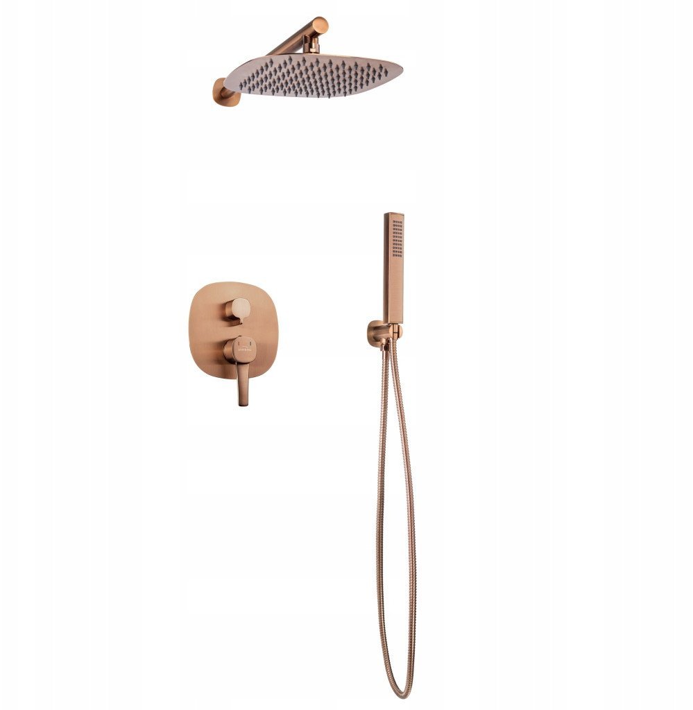 Invena zestaw prysznicowy podtynkowy z deszczownicą Glamour, miedź BS-02-014-V
