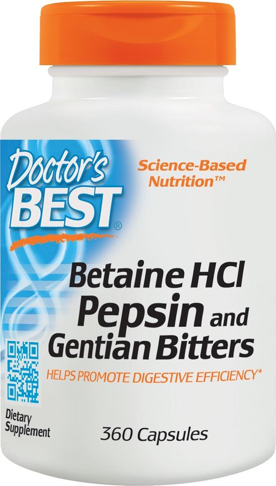 DOCTORS BEST Doctor's Best - Betaina HCL z Pepsyną i Goryczką, 360 kapsułek