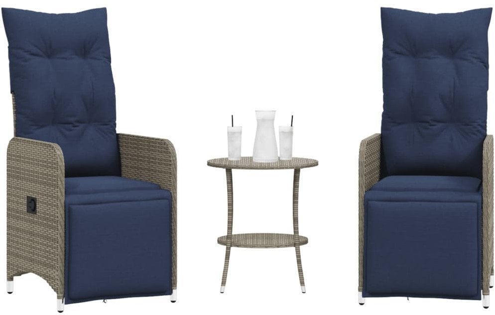 vidaXL Krzesła ogrodowe rozkładane 2 szt. ze stołem Szary polirattan