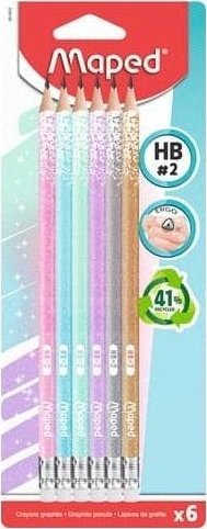 Maped Ołówek z gumką Glitter brokat HB 6szt.