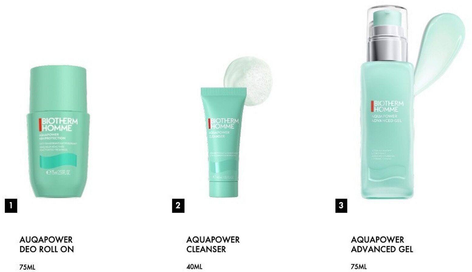Biotherm SET (AQUAPOWER CLEANSER 40ML + ADVANCED GEL 75ML + ROLL ON 75ML)