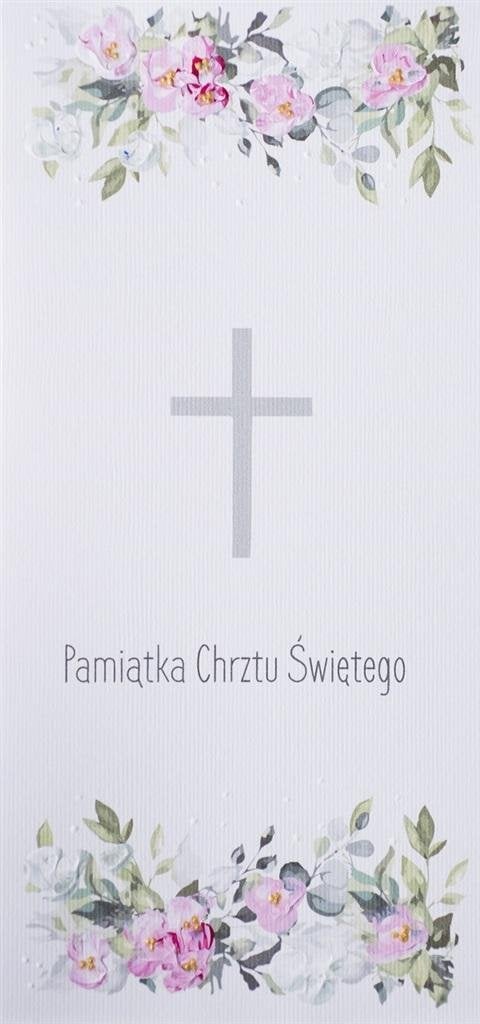 Teka Karnet Chrzest DL C18 - Krzyż kwiaty róż