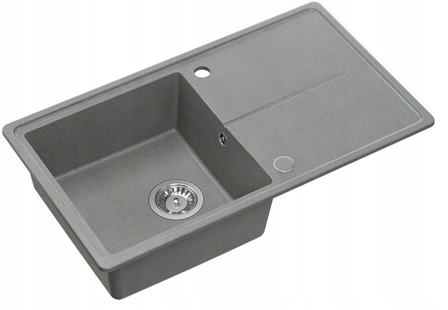 TONY 111 GraniteQ zlewozmywak granitowy silver stone (szary) 1-komorowy z/o (78x45x18,5), z syfonem i zaślepką stal szlachetna
