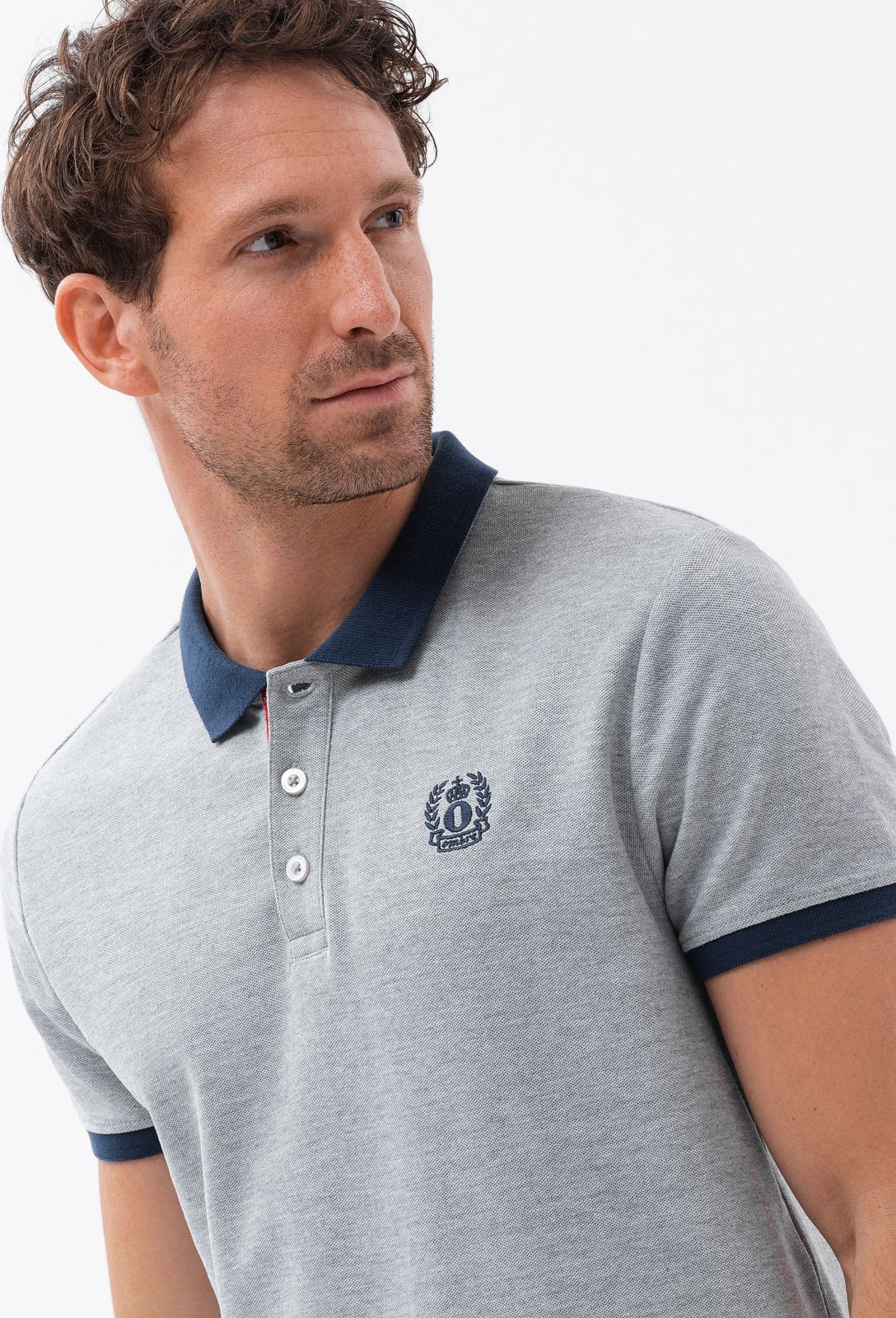 Ombre Męska koszulka polo z kolorowymi akcentami szary melanż V1 OM-POSS-0105 XXL