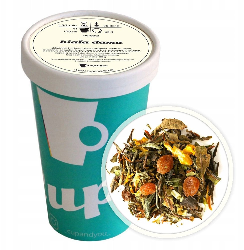 Herbata biała BIAŁA DAMA rodzynki ananas dziewanna kwiat pomarańczy 80g - herbata liściasta sypana mieszanka napar susz