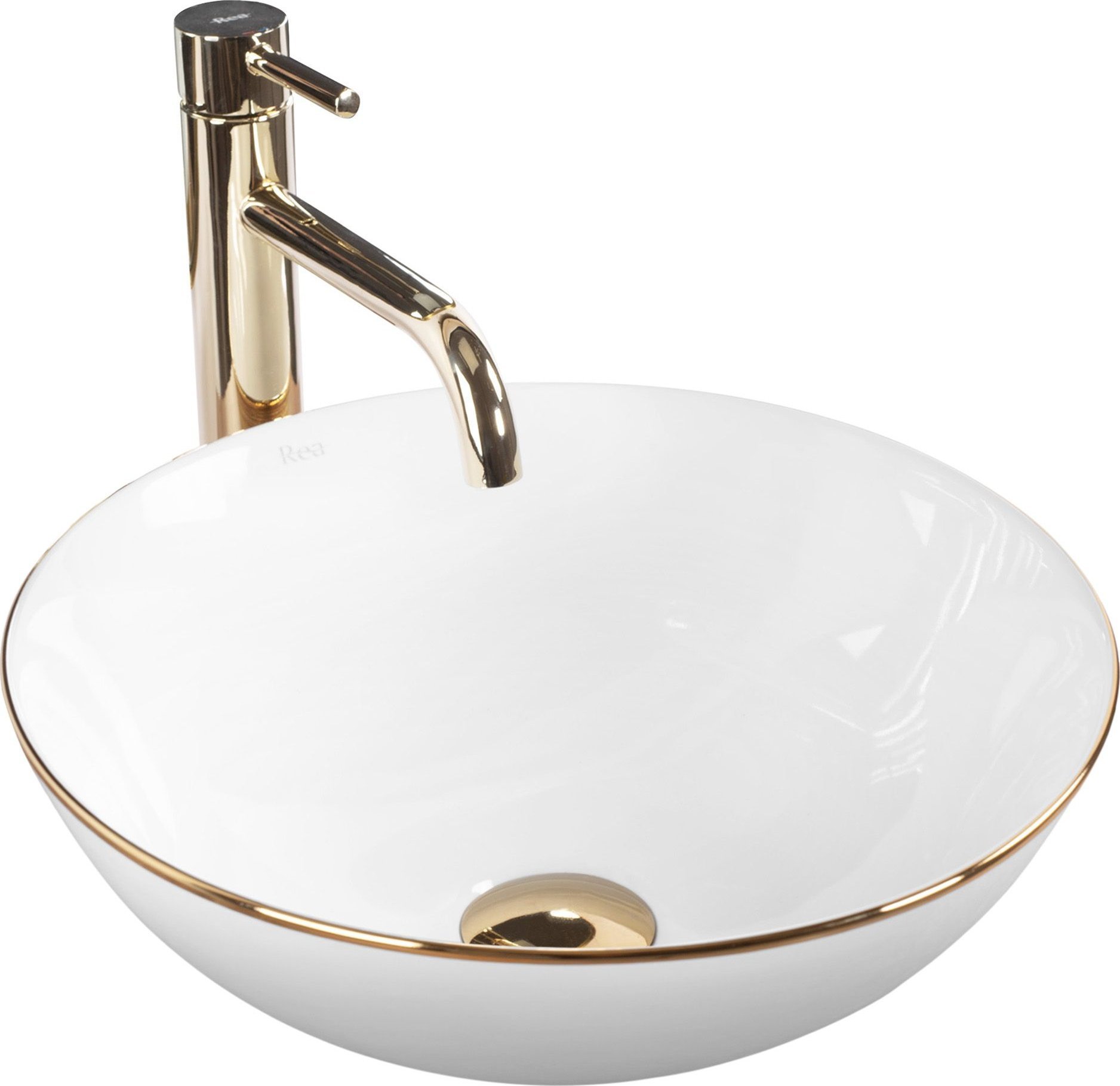 Rea Umywalka Ceramiczna Nablatowa Stella biała ze złotym rantem