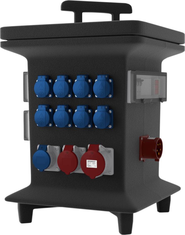 Doktorvolt Rozdzielnica budowlana KIB-S/FI 2x32A 2x16A 2xCamp 16x230V odbiornikowe 32A 3 fazowy woltomierz Schuko